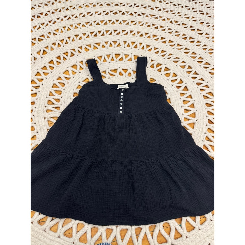 Urban Outfitters Black Gauze Tiered Mini Dress Sleeveless Button Front Pockets M